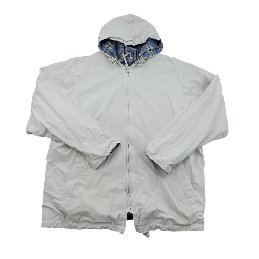 Outbrook Women M White Hooded Rain Jacket Vented Plaid Lined Lightweight Outside
